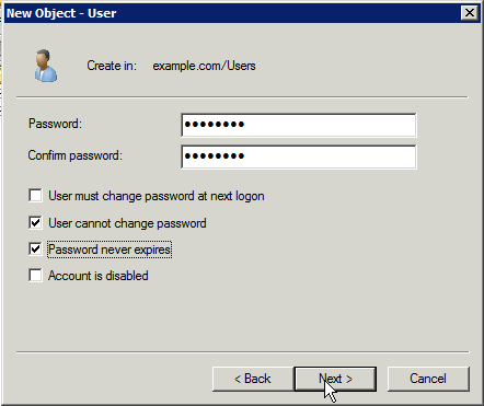 Give the AD user a strong password